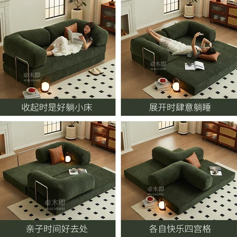 Módulo de sofá medieval sofá-cama de tecido dobrável de compressão de dupla finalidade