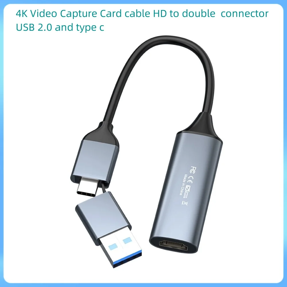 2 IN1 Video Capture Card HDMI-Compatible in To USB A Type-C Audio Video Recorder for PC Game Streaming Live Broadcasting Teachin