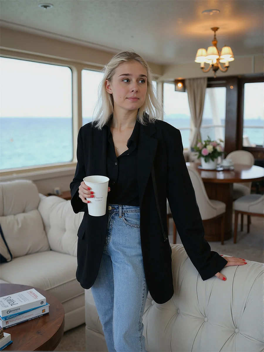 

Women'S White Blazer Autumn Ladies Clothes Classic Beige Green Gray Textured High Quality Stylish Versatile European American