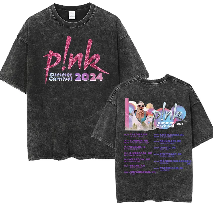 P!nk Pink Singer Summer Carnival 2023 Tour Graphic T-shirt uomo donna Vintage Washed T-shirt manica corta Y2k Hip Hop Streetwear