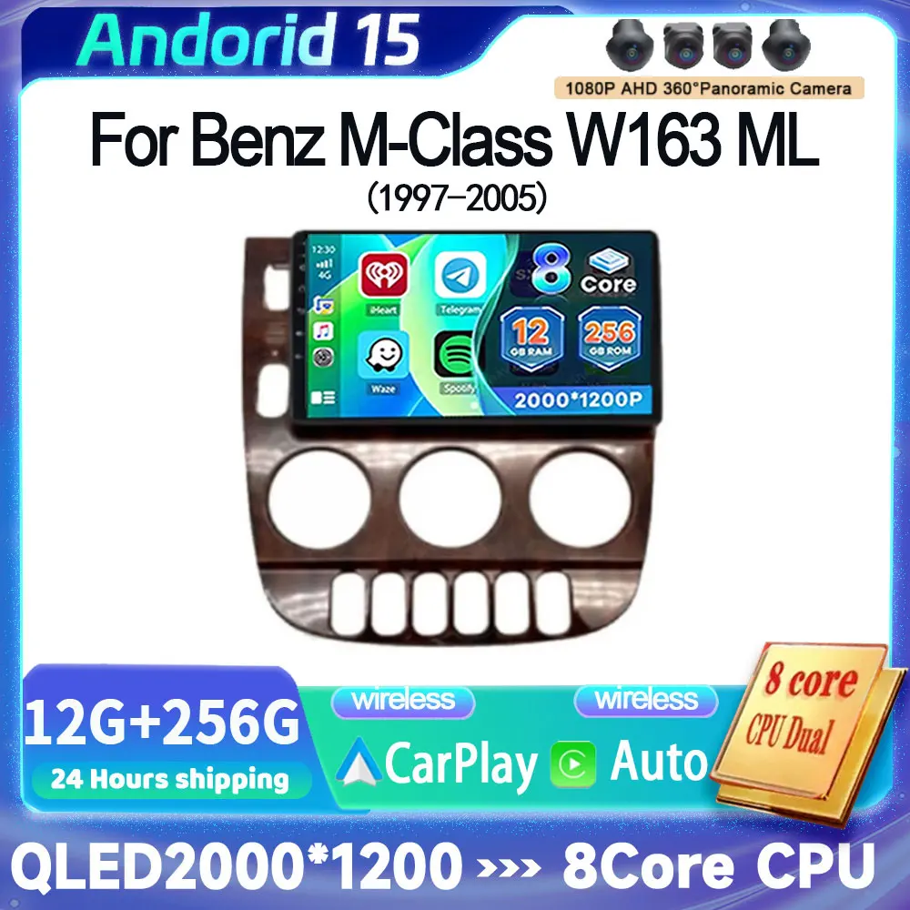 

Android 15 для Mercedes Benz M-Class W163 ML 1997-2005 Автомобильный радиоприемник Мультимедийный плеер Навигация Wi-Fi + 4G Видео Carplay Головное устройство