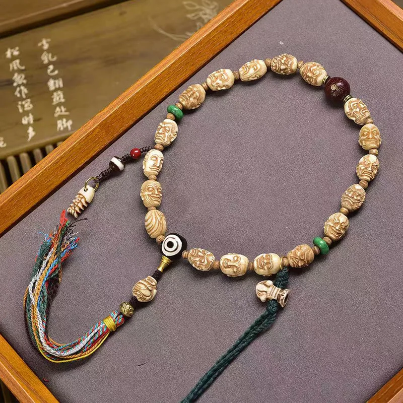 

Backflow Eighteen Arhats Holding Tibetan Style Eye Bodhi Agate Yak Bone Accessories Bracelet