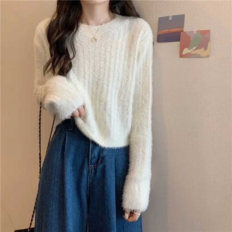 5 Colors Pullovers Women Cropped Loose Soft Tender Sweet Girlish Elegant Femme Sweaters Fashion Casual All-match Basic Young Ins