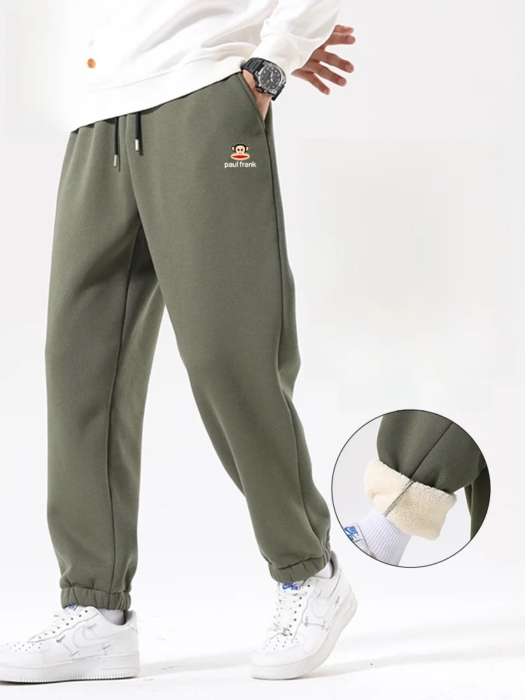 

Мужские зимние повседневные брюки свободного кроя с утеплением из овчины, молодежные спортивные штаны, модные городские брюки