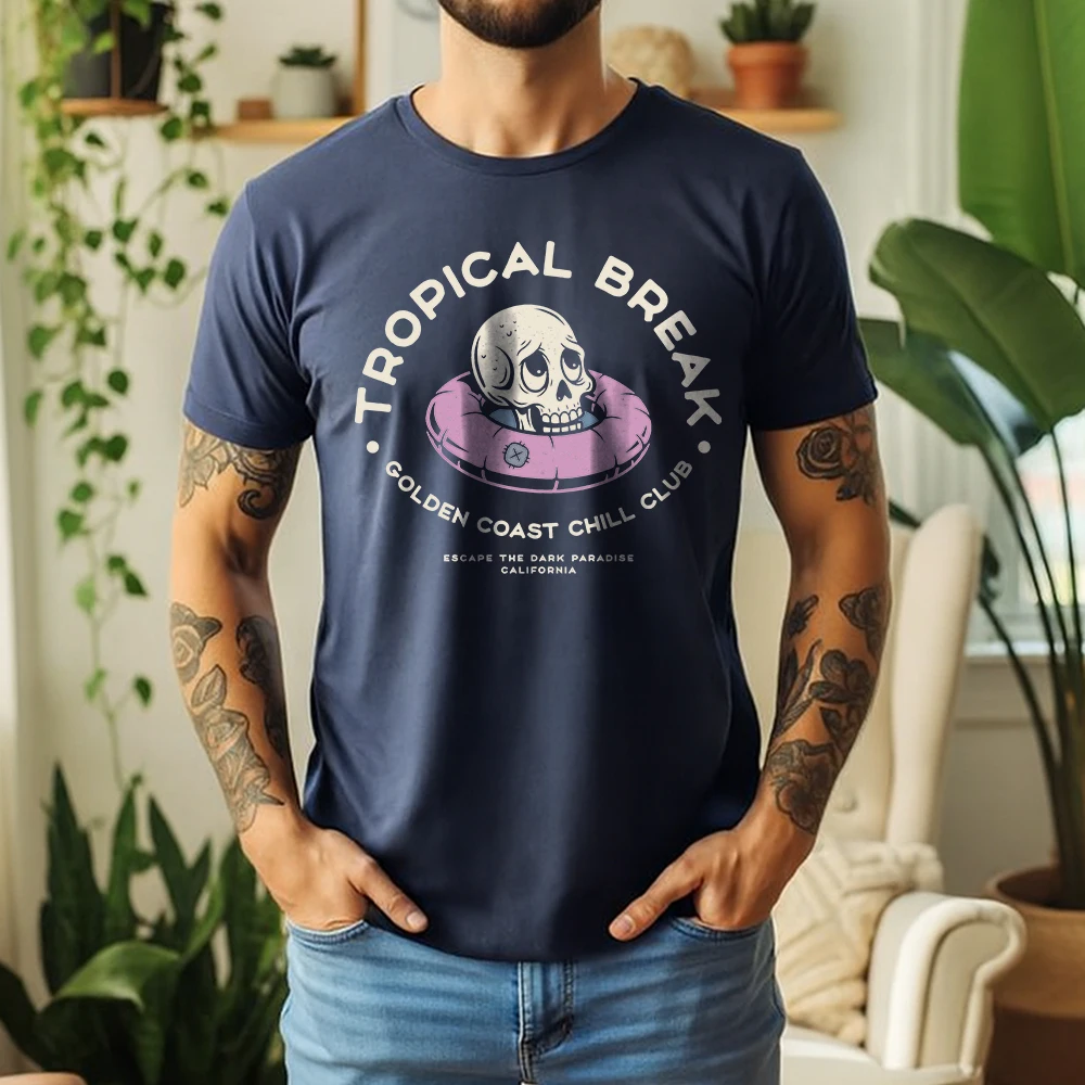 Men's 100% Cotton Short Sleeve T Shirt Retro California Tropical Skull Swim Ring Graphic Print Breathable Casual Daily Tees