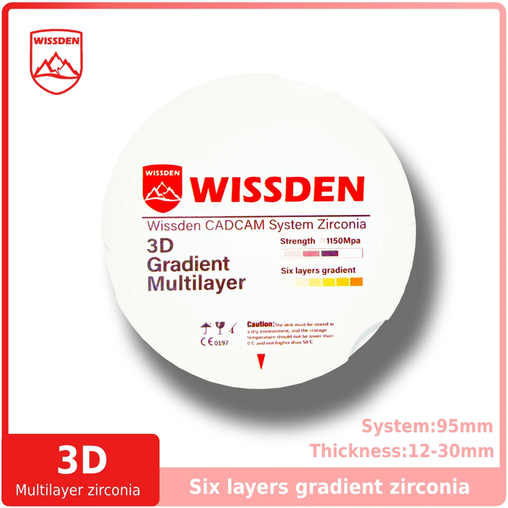 

3D Multilayer Zirconia Disc 95,12-30mm Anterior Teeth Restoration CADCAM Dental Lab Materials