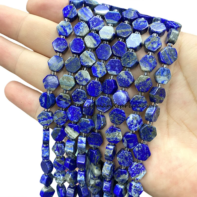 5x9MM Hexagon Natural Stone Blue Calcite Flat Loose Spacer Beads for Jewelry Making Diy Bracelets Earrings Charms Accessories