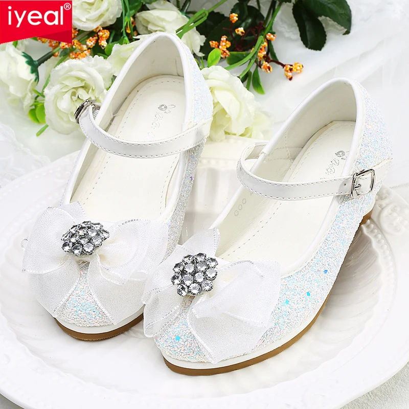 

IYEAL Children Girls Sequined Glitter Shiny Shoes Snow Queen CBowknot Shoes High Heels Shoes for Girls Princess Party Dance Shoe