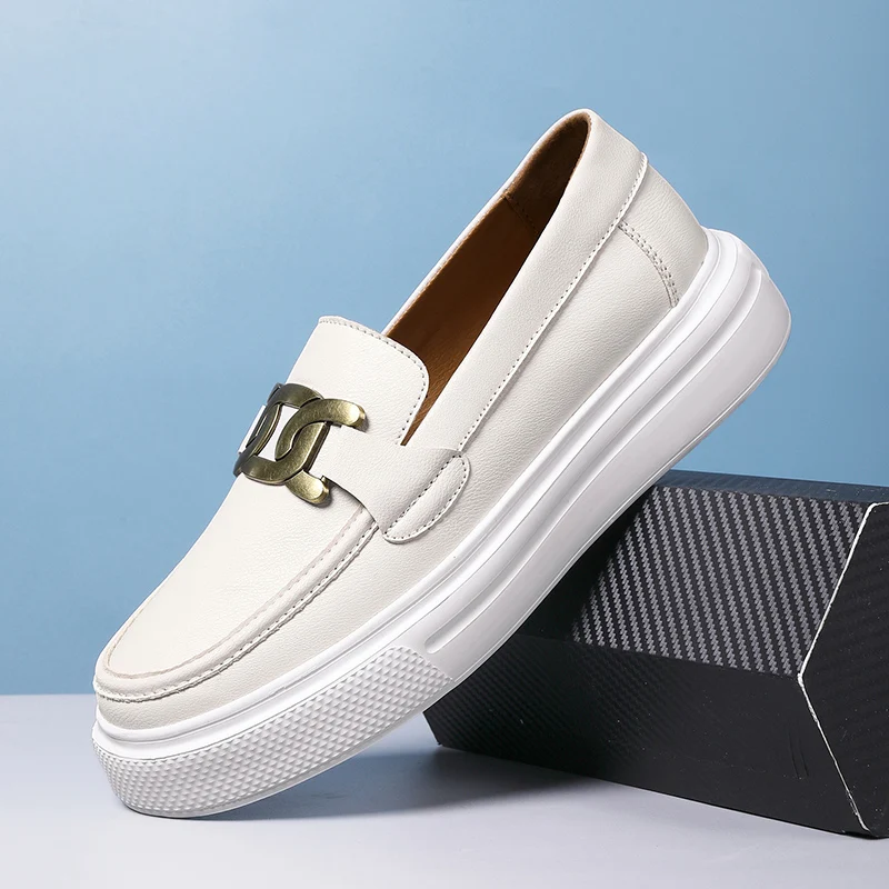 Hot White Leather Casual Shoes Men Luxury Women's Moccasins Leather Loafers For Men Oxford Elegant Slip-on Men's Shoes Driving