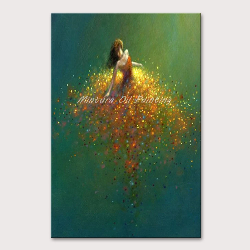 Mintura Hand-Painted Oil Painting on Canvas,Wall Picture For Living Room Abstract Color Skirt Girl,Home Decor Wall Art,No Framed