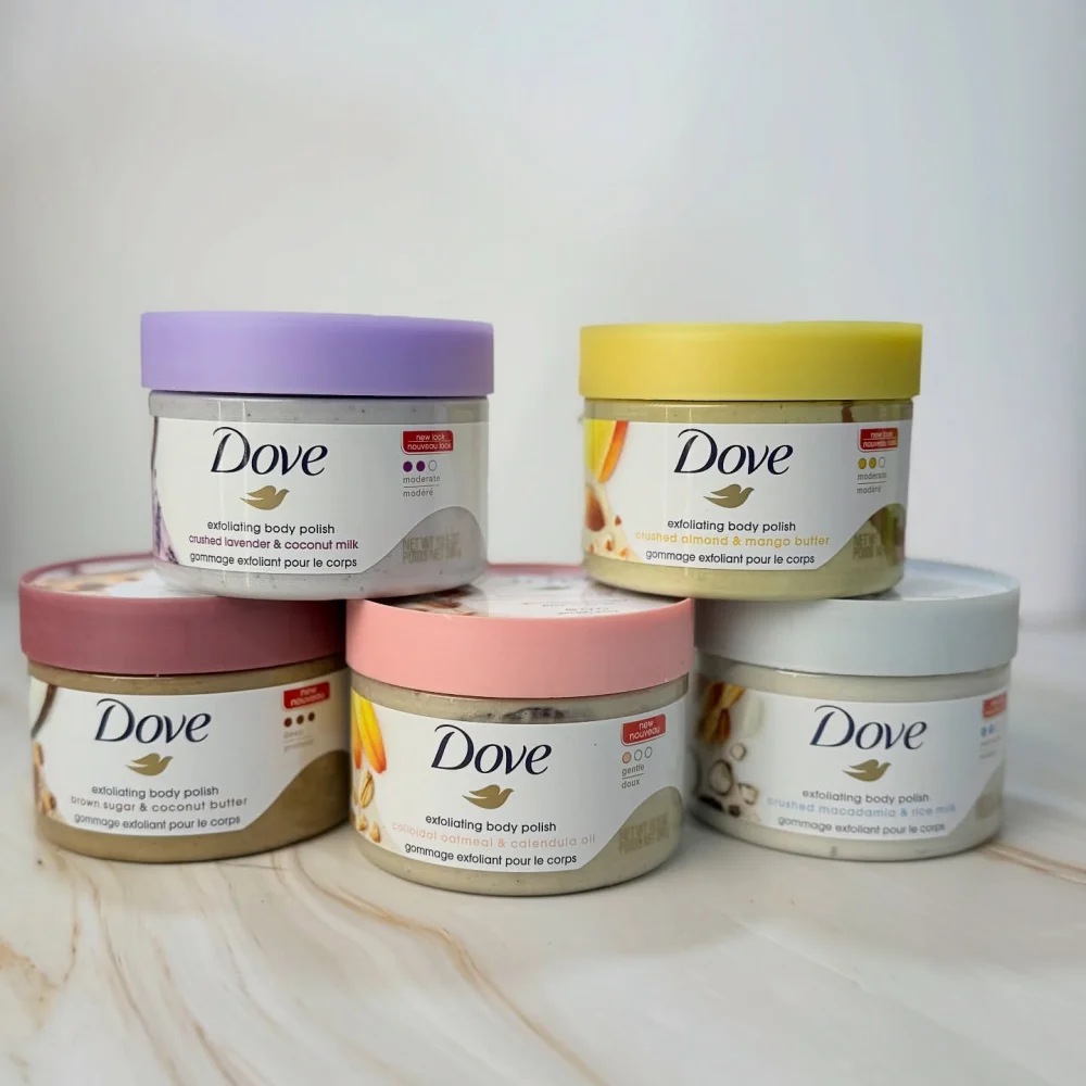 Dove Body Scrub Cleanses Moisturizes Exfoliates Almond Mango Pomegranate Shea Brown Sugar Coconut Multi Fragrance Skin Care