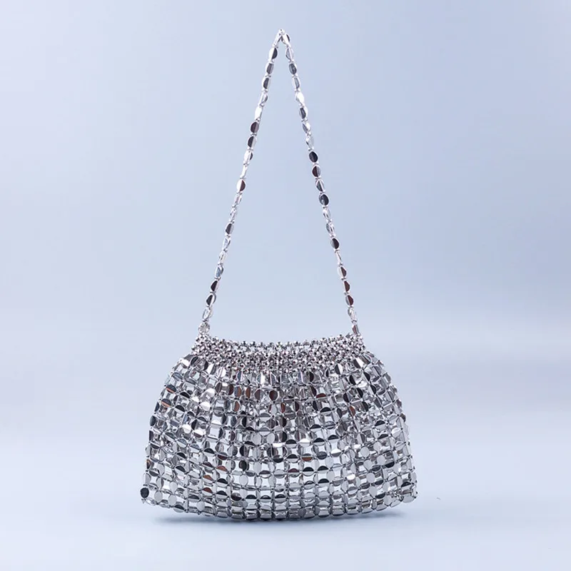 Fashion Silver Metal Evening Bags luxury Designer Bling Sequins Chain Clutch Purse Purses and handbag Shoulder trend Women\'s bag