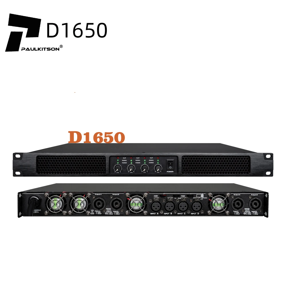 D1650 Digitaler Audio-Leistungsverstärker Professioneller 4-Kanal-Vorverstärker der Klasse D DJ Audio Sound Amplifier Prozessorsystem