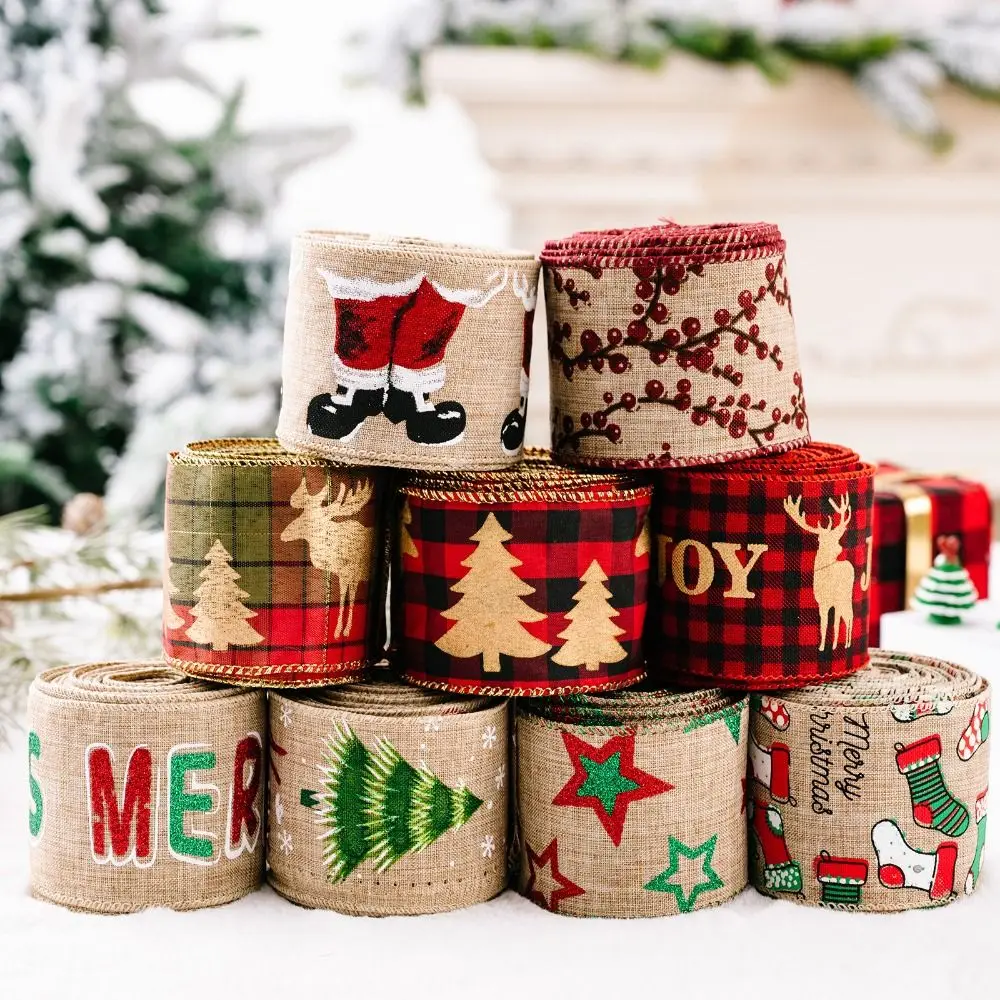 Cartoon Christmas Decoration Ribbon Cuttable 5M Gift Bow Ribbon Christmas Tree/Socks/Deer Gift Wrapping Ribbon Christmas