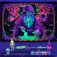 Blacklight Tapestry Wizard Tapestry For Bedroom UV Reactive Neon Starry Wall Tapestry Hangin Dorm Decor Aesthetic Party Backdrop