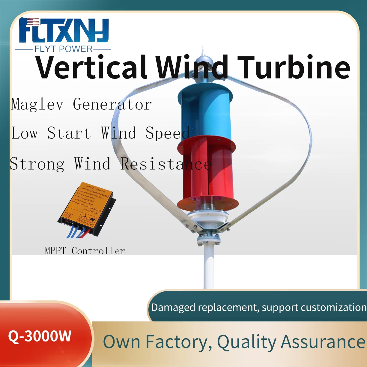 3000w Vertical Axis Wind Turbine 48V Alternative Energy Generator 220v AC Output Household Complete Kit with Controller Inverter