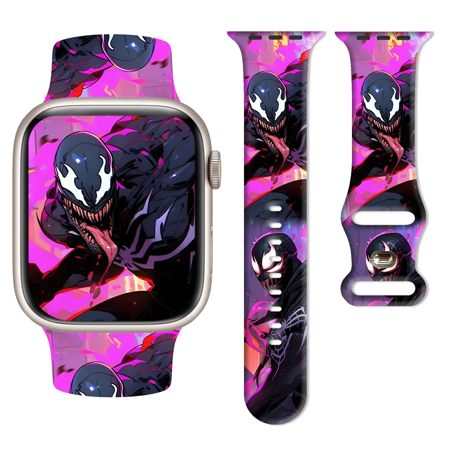 

Marvel Dark Cool Venom Series Pattern Print Strap for Apple Watch 11/10/9/SE, Soft Silicone Replacement Band 46mm/45mm/44mm/42mm