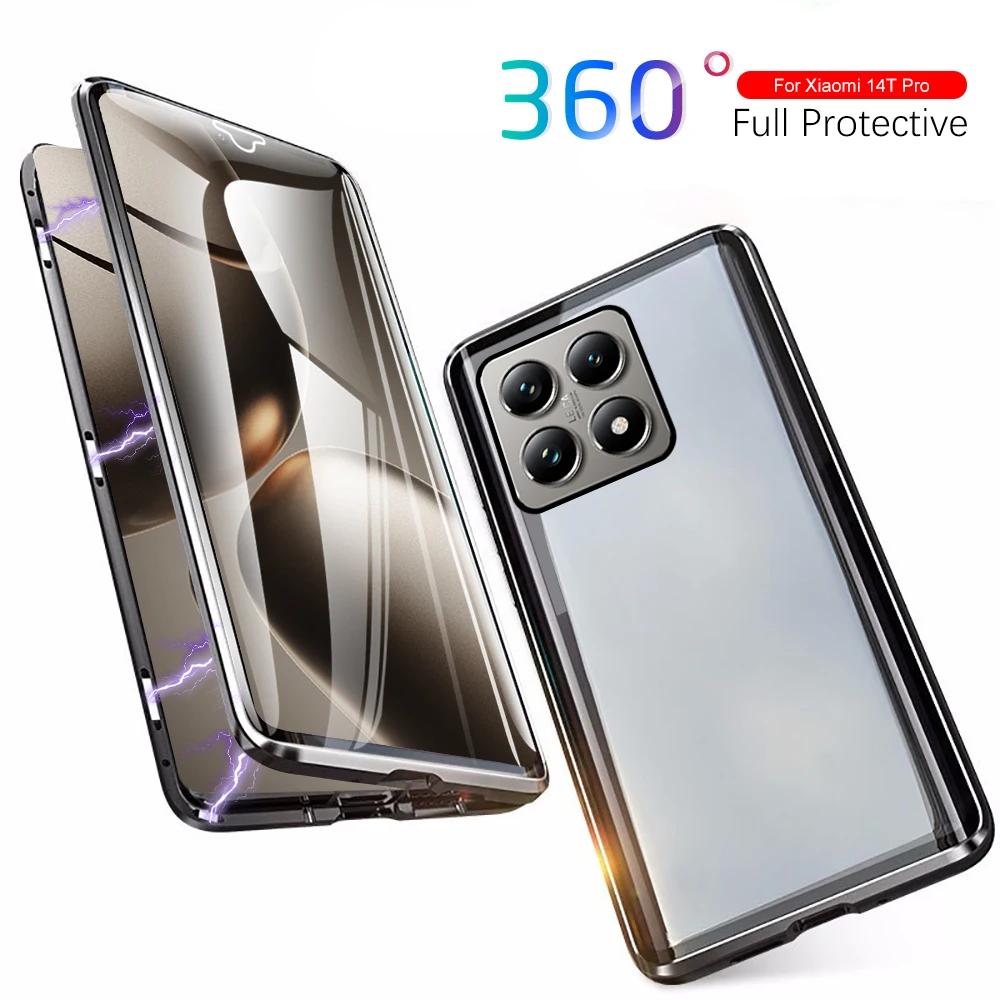 Magnetic Double Sides Tempered Glass Case For Xiaomi 14T Pro 5G 2024 Flip Cover Xiami Mi 14 T 14Tpro Mi14T Xaomi Xiomi 6.67''