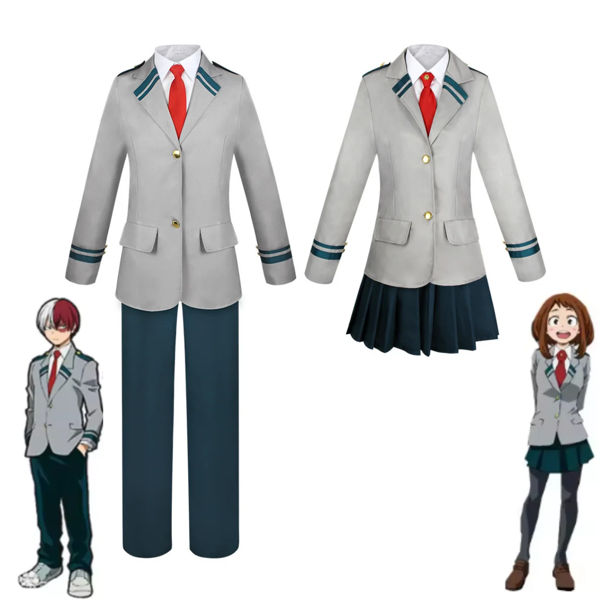 Disfraz de Anime My Hero Academia Shoto Todoroki Ochaco Uraraka, uniforme escolar, peluca, conjunto completo de juego de rol, ropa Unisex