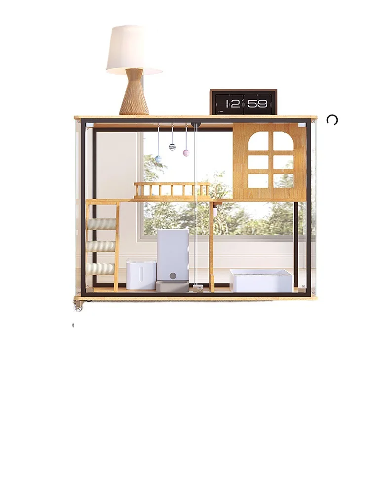 

Panoramic Horizontal Cat Villa TV Cabinet Glass Cat Cabinet Solid Wood Cat Cage Transparent House Household Interior