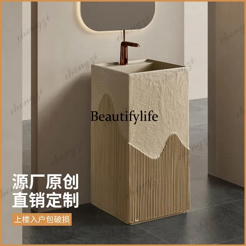 Y136  Cream style Middle Ancient Wind Wabi Sansan Wind Marble Floor-to-ceiling Washbasin Hotel B & B Club Pillar Basin