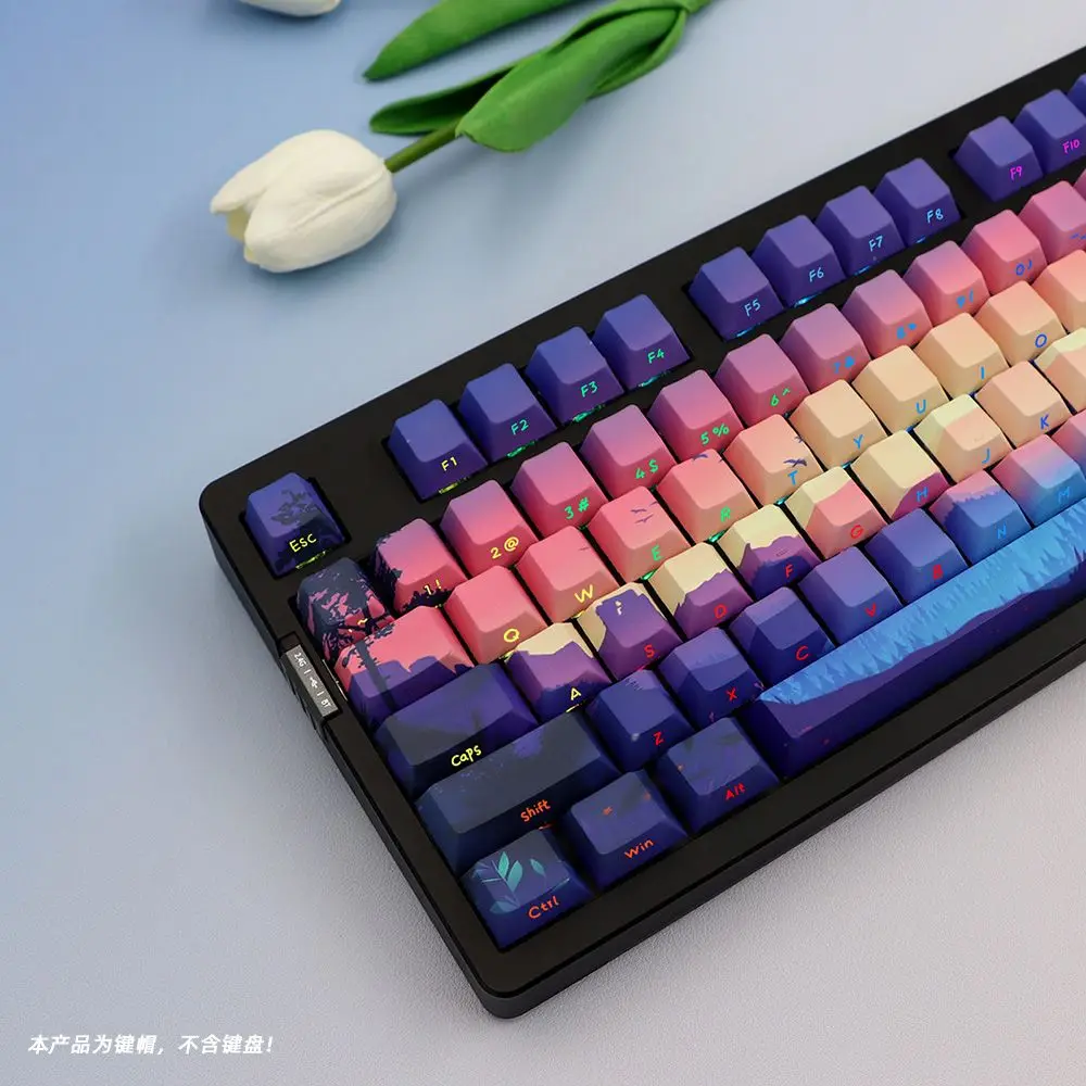 Purple Ambient Side Engraved Transparent Keycap Thermal Sublimation Adaptation 68/75/96/104 Mechanical Keyboard