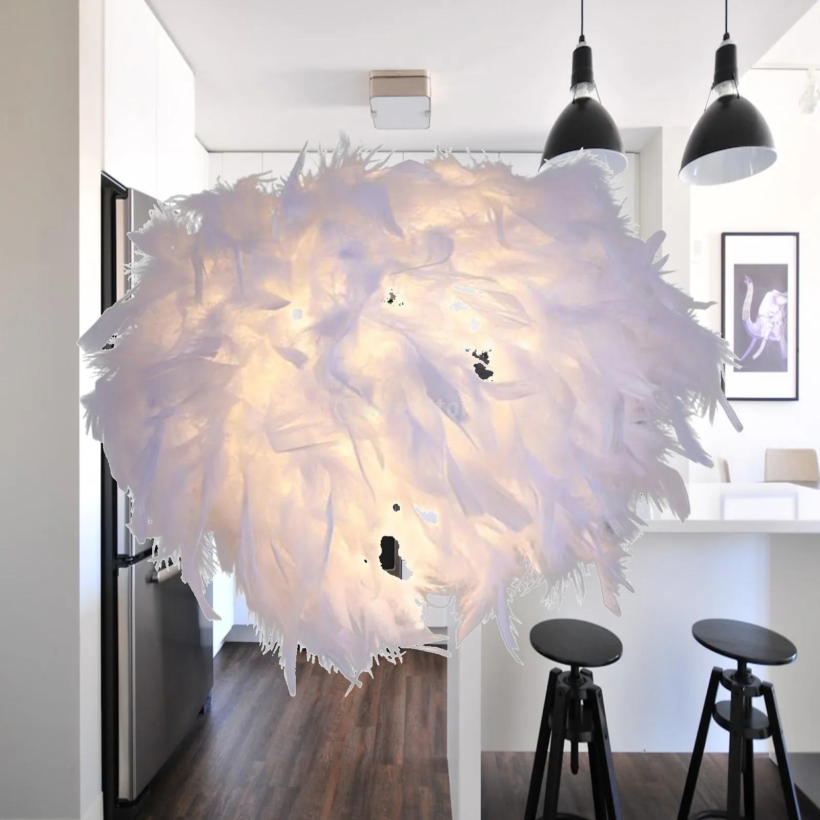 Feather Table Lamp Shade Cover Artificial Pendant Lampshade for Bedroom Living Room Dorm Decorative Light Shade