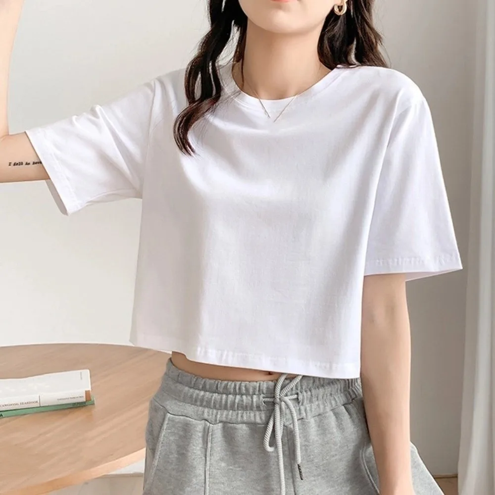 كل مباراة U الرقبة الترا تي شيرت قصير الشارع الشهير بلون الكورية قمم قصيرة الكورية نمط الدبابات أسود أبيض المحاصيل الأعلى سيدة #2