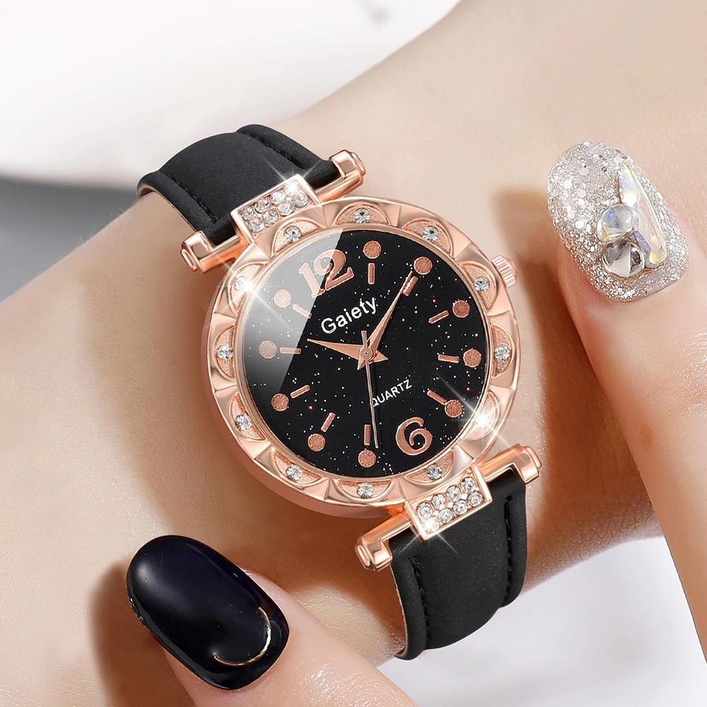 GAIETY Simple Luxury Leather Strap Watch Black Casual Fashion Quartz Watch Is The Perfect Gift For Her (No Box)