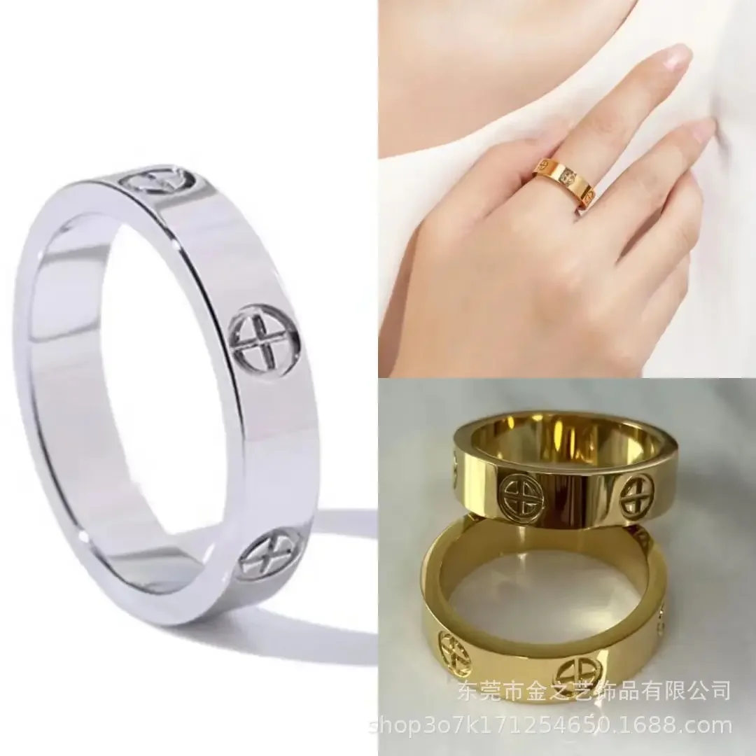 2023 Trendy Stainless Steel Rose Gold Love Cross Ring for Women Men Couple Crystal Rings Luxury Brand Jewelry Wedding Band Gift