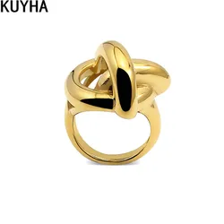 Raised Button Rings Metal Stainless Steel Waterproof Daily Simple Stylish Golden Chunky Rings for Women