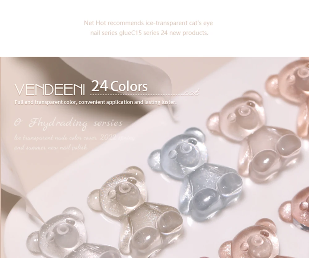 Vendeeni 24 Farben Transparenter Kristall-Katzenaugen-Gel-Nagellack Magnetischer UV-Soak-Off-Gel-Lack Jelly Nude Katzenaugen-Gel-Lack – Detail 4