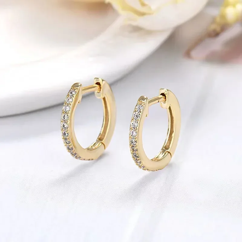 Classic Simple Gold Color Round Hoop Earrings for Women Charm Sparkling Zircon Stainless Steel Wedding Bride Jewelry Accessories