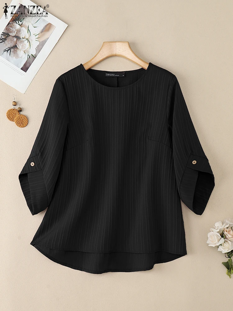 ZANZEA Elegant Blusas Women Autumn Solid Color Blouse 2025 Stylish O Neck Tops Fashion 3/4 Lantern Sleeve Casual Loose Tunics