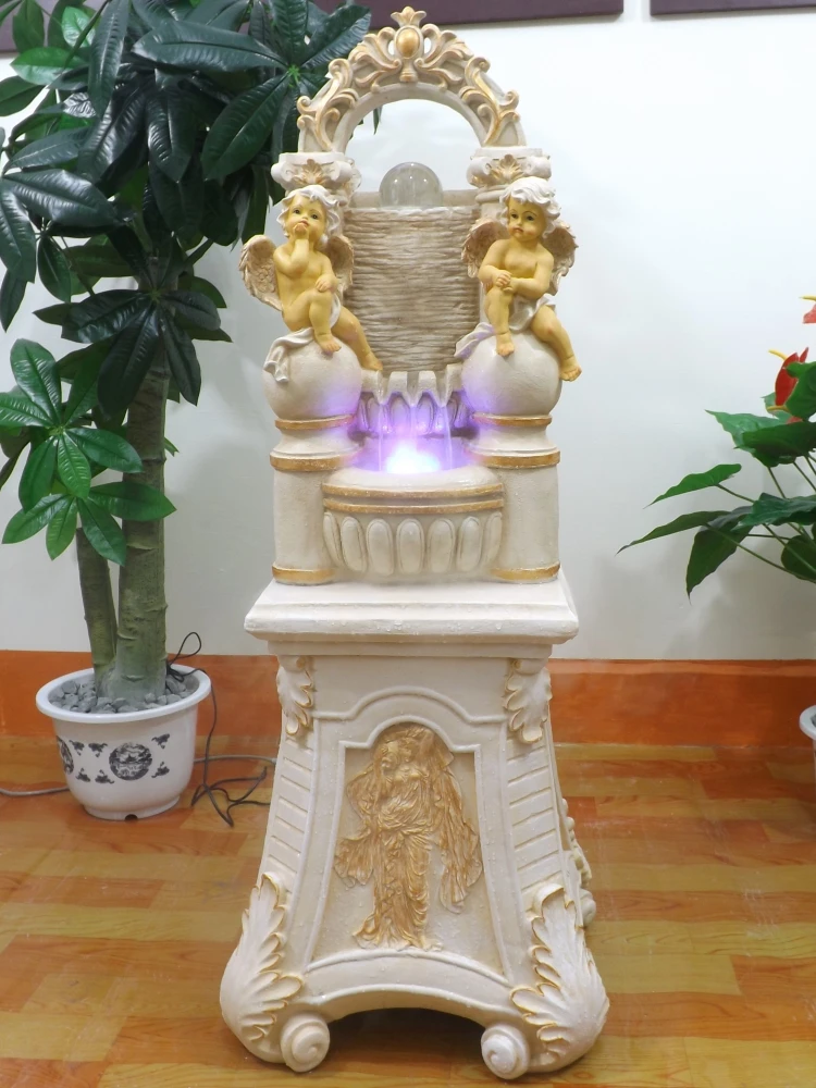 European Home Decoration Ornament Indoor Humidifier Little Angel Water Fountain Resin Crafts Atomizer