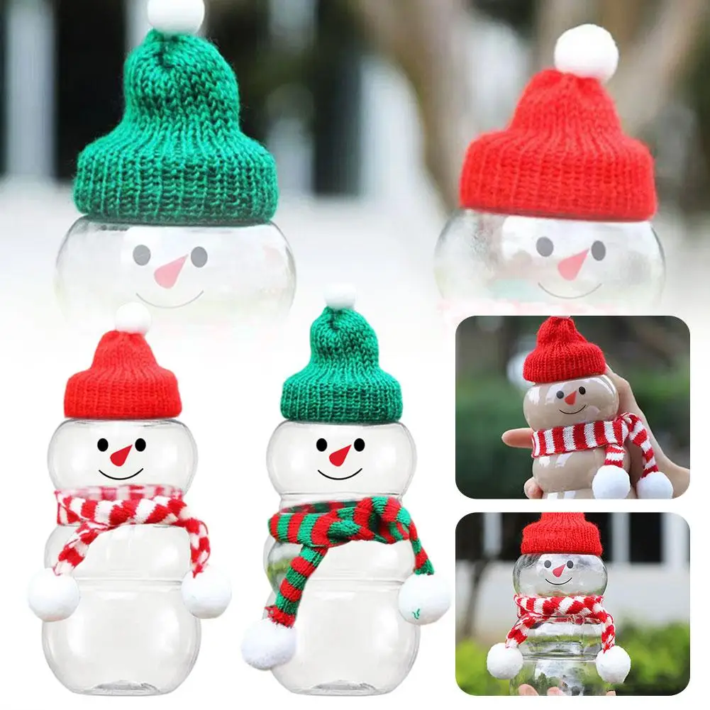 500ml Creative Christmas Snowman Cold Drink Juice Cup Thick Biscuits Plastic Isposable Jar Bottle With Sealed Candy Lids Pe G0U9