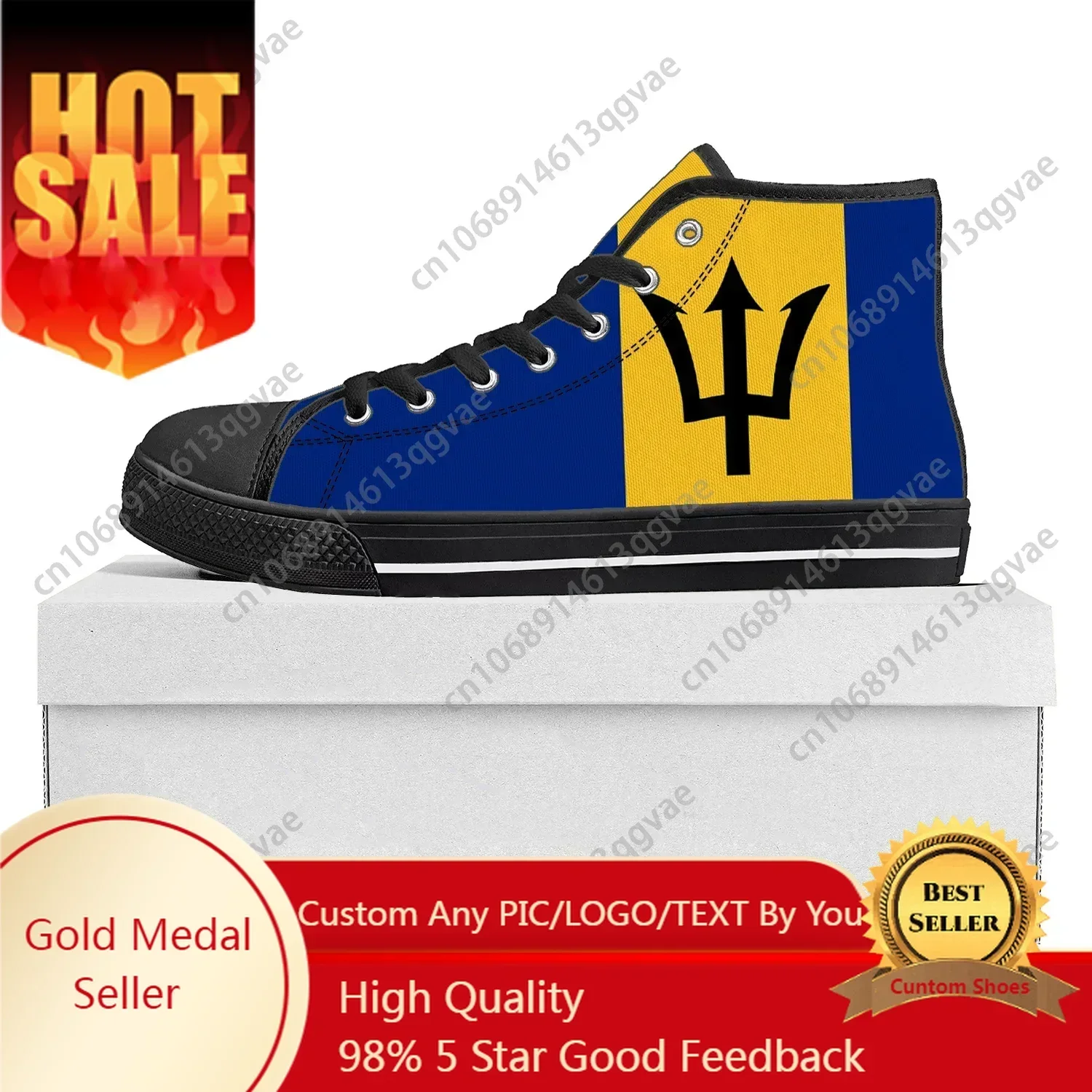 

Barbados Flag High Top Sneakers Mens Womens Canvas Sneaker Barbados Casual Couple Shoes Custom Shoe
