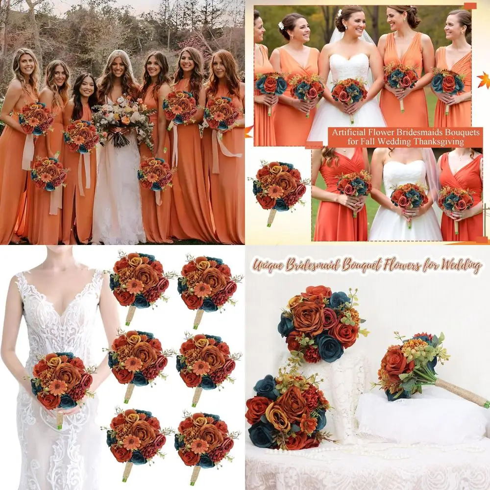 

Букеты роз из искусственного шелка для подружек невесты из 6 предметов, 7 миниатюрных осенних свадебных цветочных композиций, идеально подходят для свадебных душ