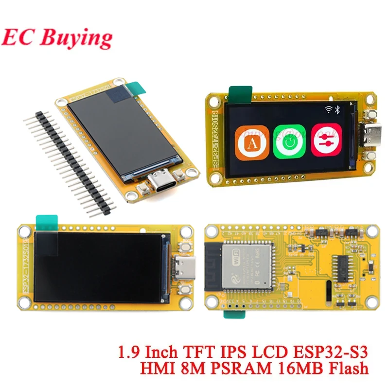 ESP32-S3 HMI 8M PSRAM 16M Flash for Arduino LVGL WiFi Bluetooth-Compatible 1.9 Inch 170*320 Display Screen IPS LCD TFT Module