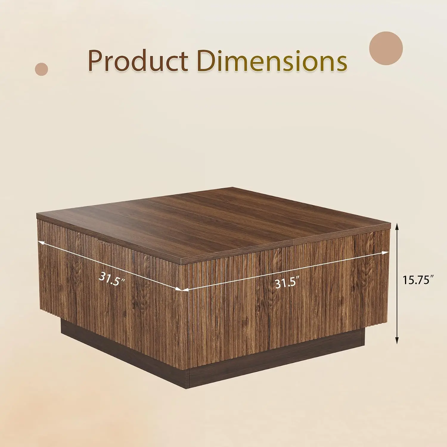 31'' Lift Top Coffee Table with Storage, Walnut Square Center Table, Customized