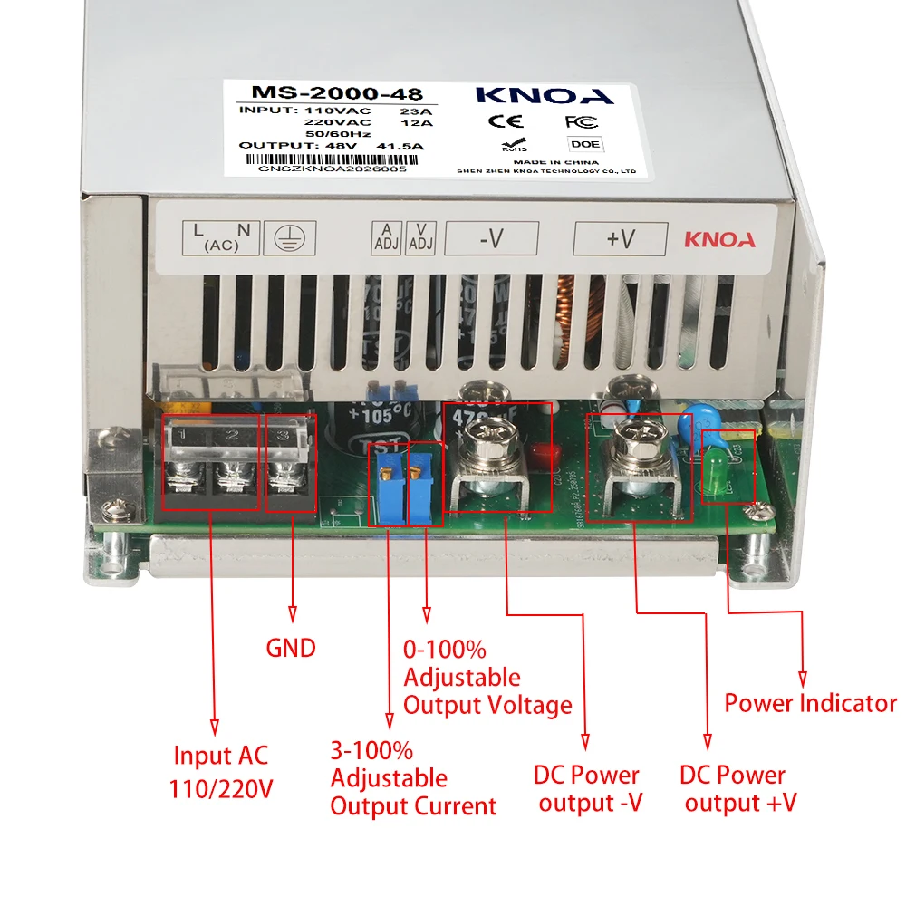 2000W Adjustable Power Supply DC 12V 15V 24V 36V 48V 60V 85V 150V 200V Power Voltage Transformer AC 110V 220V SMPS Converter