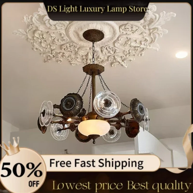 Antique Pure Copper Living Room Chandelier French American Retro European Restaurant Antique Style