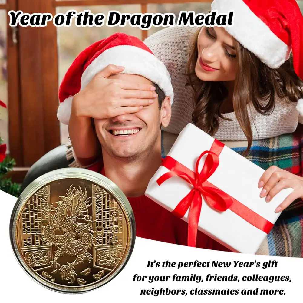 Good Lucky Dragon Coin Chinese Style Dragon Coin Dragon Year Souvenir Medal Golden Silver Metal Round Chinese Style Zodiac Coin