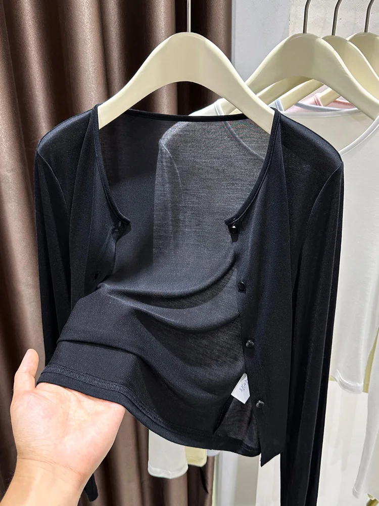 

Корейский кардиган Bla с драпировкой и рюшами, женский, весенний, пляжный, для защиты от солнца, накидка с бретельками, верхняя одежда