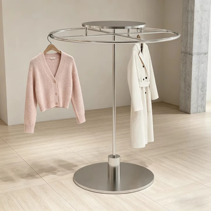 Round Island Clothing Display Rack Stainless Steel Freestanding Hanger Suitable for Men's and Women's Fashion Stores