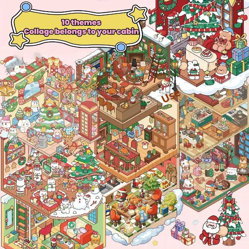 10 قطعة/المجموعة الكرتون عيد الميلاد مشهد مصغر Diorama ملصقات DIY بها بنفسك اليدوية مكدسة سجل القصاصات ملصقات عطلة الديكور الهدايا