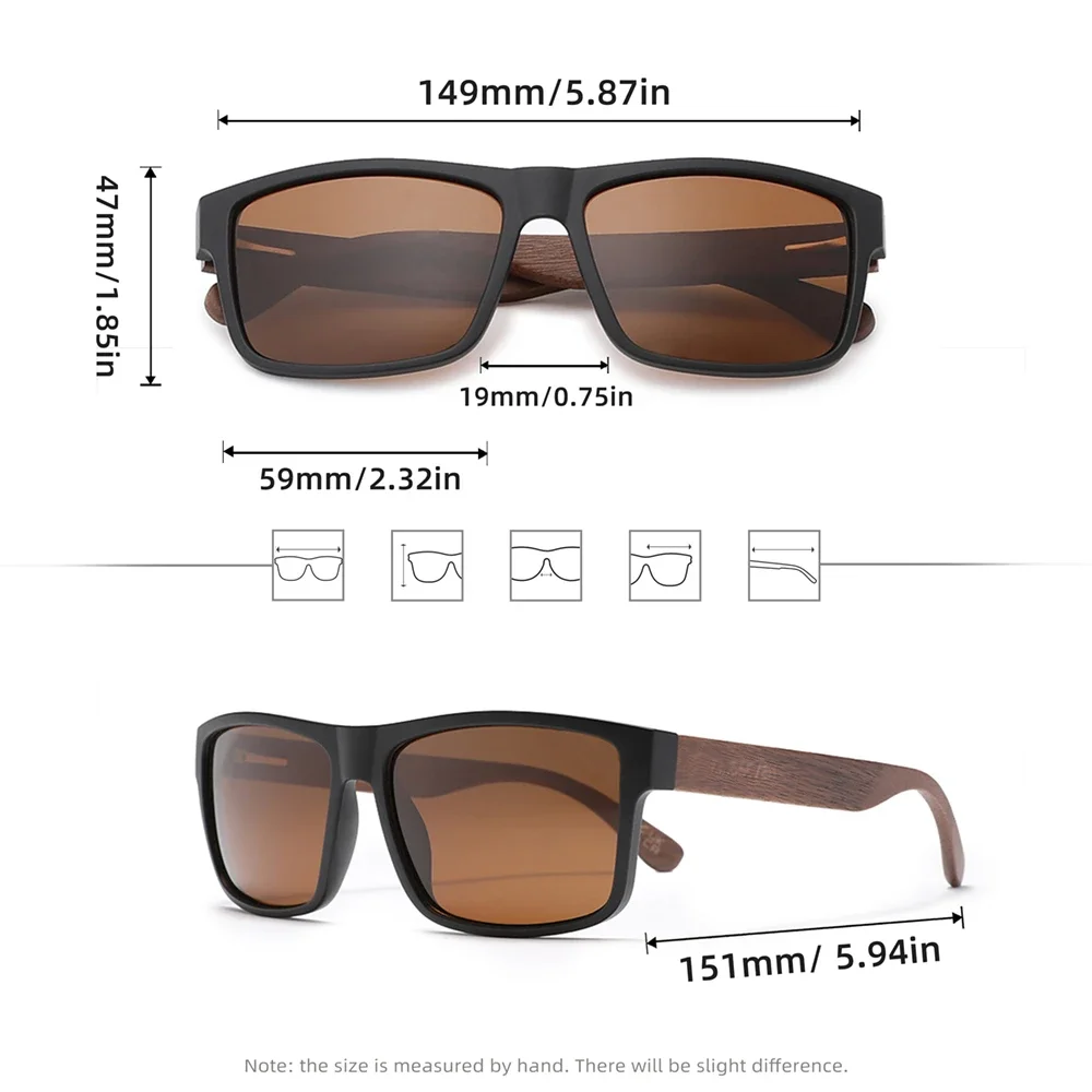 نظارات واقية خشبية عصرية من RBsuuny UV400 مستقطبة مضادة للوهج للقيادة في الهواء الطلق بإطار مربع نظارات عصرية #4