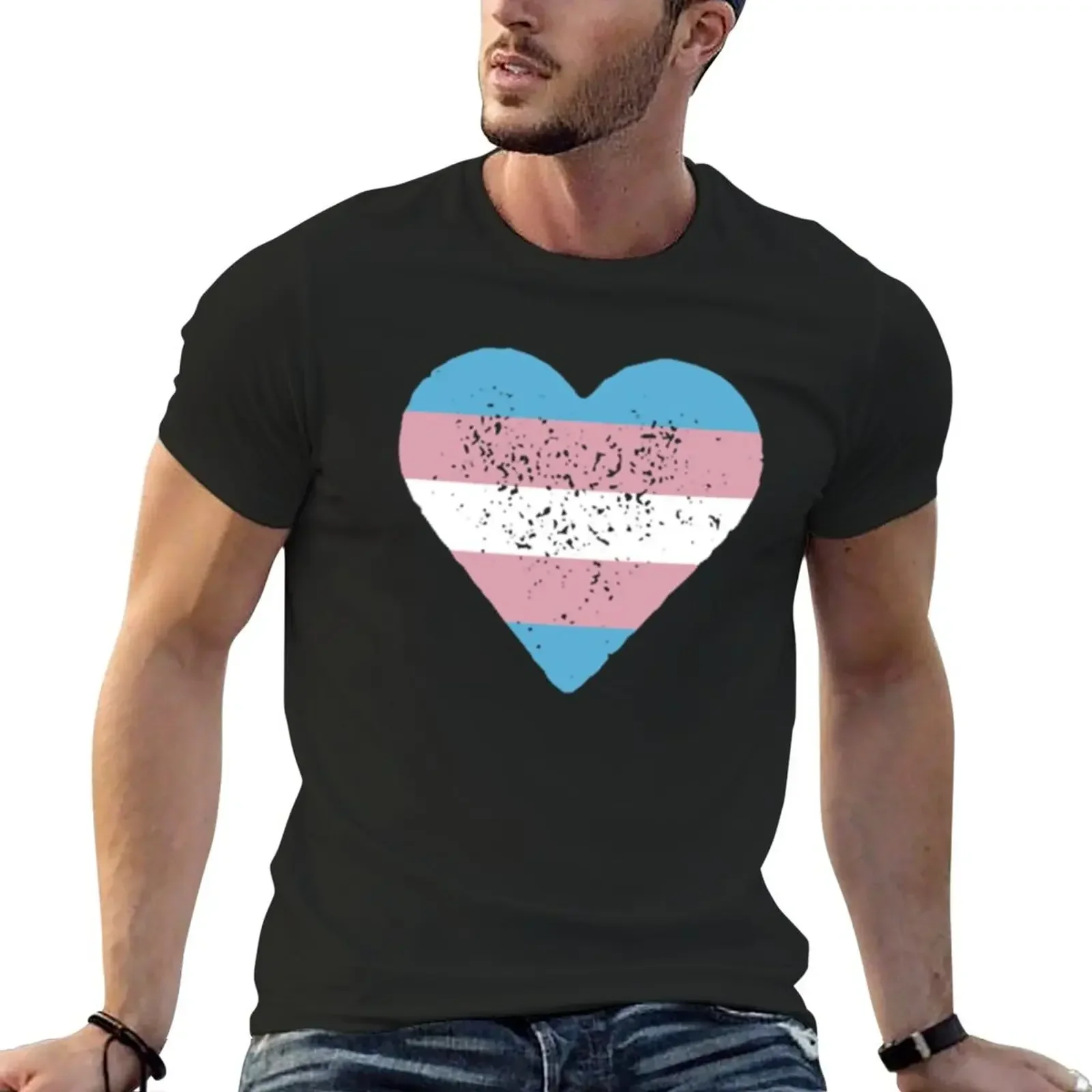 Summer Clothes Aesthetic Clothes Men's T-shirt Trans Heart, Transexual Pride, Transgender Love T-Shirt Oversized Men Clothing