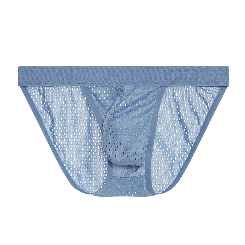 Men's Bulge Briefs Solid Color Mesh Wide Waistband Breathable Gays Sexy U Convex Pouch Underwear Low-Rise High-Cut Sport Panties