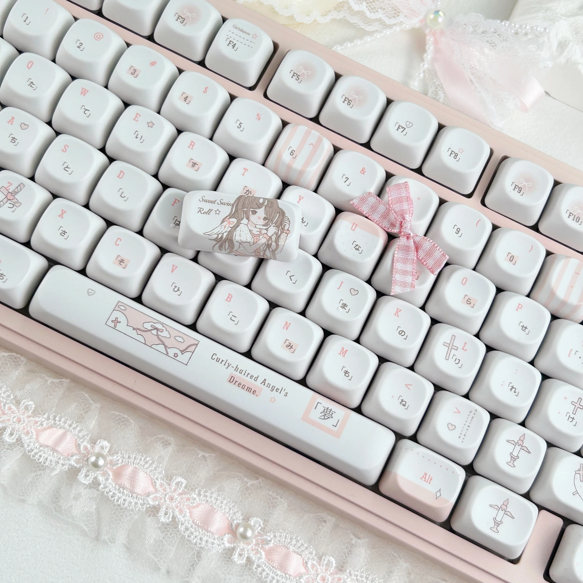 MAIMOOO Pink White Lolita Style Keycaps Russian Korean MOA Cherry Profile Cute Curly-Haired Angel Keycap for Mechanical Keyboard - view 3